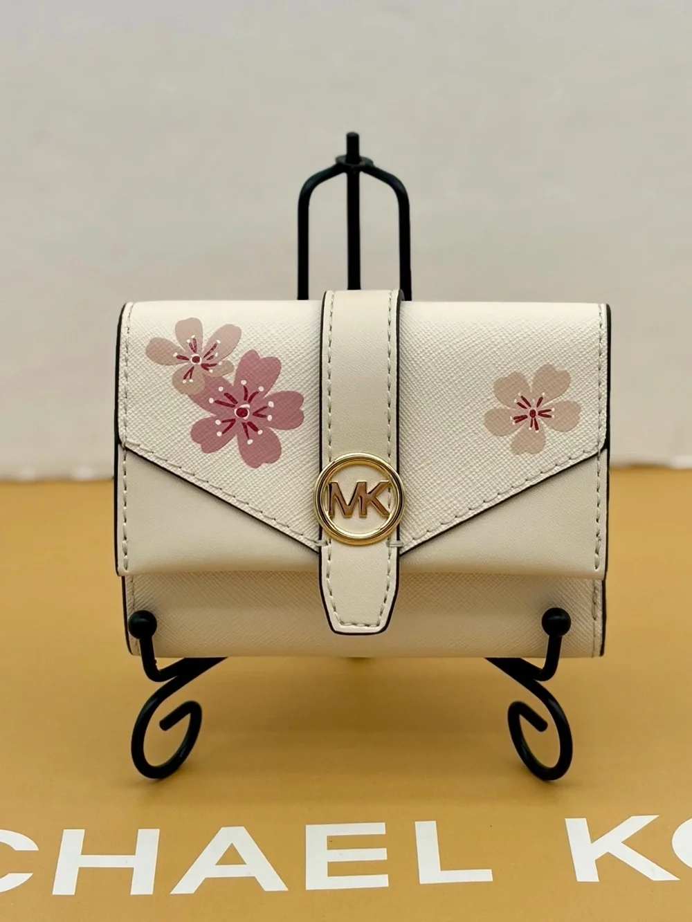Michael Kors Cream Wallet with Pink Floral Accents